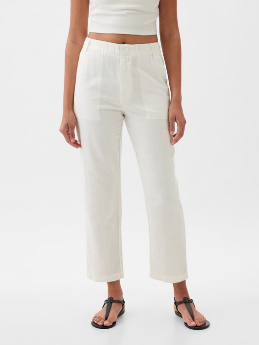 High Rise Linen-Cotton Pull-On Pants