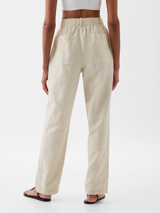 High Rise Linen-Cotton Pull-On Pants