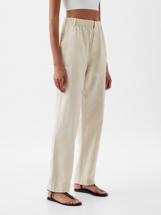 High Rise Linen-Cotton Pull-On Pants