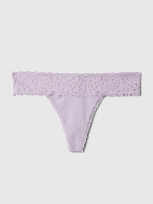 Organic Stretch Cotton Lace-Trim Thong