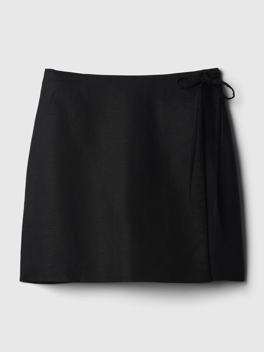 Linen-Cotton Wrap Mini Skirt