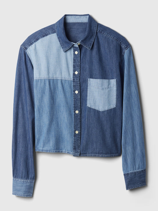 Cropped Patchwork Denim Shirt