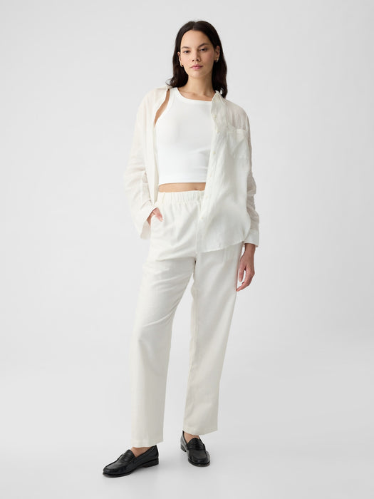 High Rise Linen-Cotton Pull-On Pants