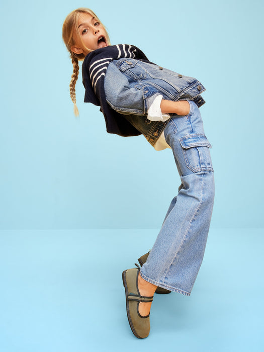 High-Waisted Baggy Wide-Leg Cargo Jeans for Girls