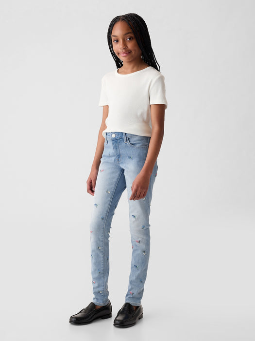 Kids Mid Rise Embroidered Skinny Jeans