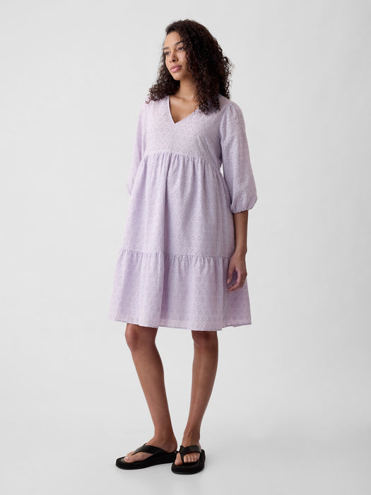 Maternity Eyelet Tiered Mini Dress