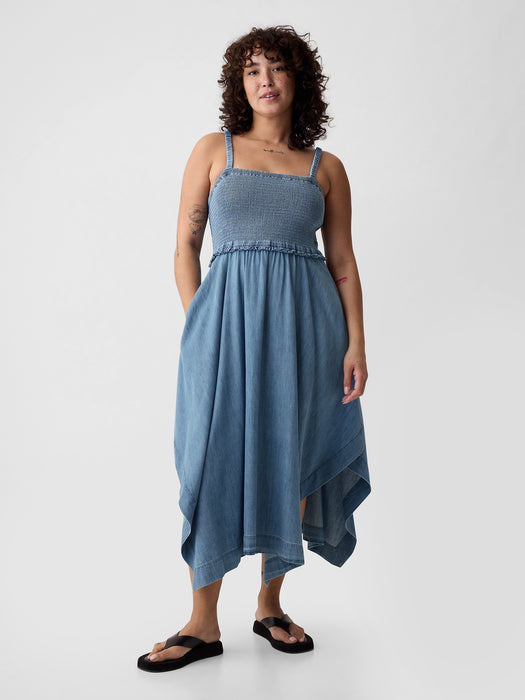 Denim Handkerchief Hem Midi Dress