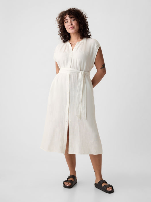 Crinkle Gauze Belted Midi Dress