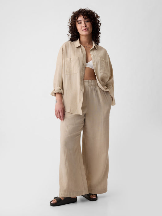 Mid Rise Crinkle Gauze Wide-Leg Pants