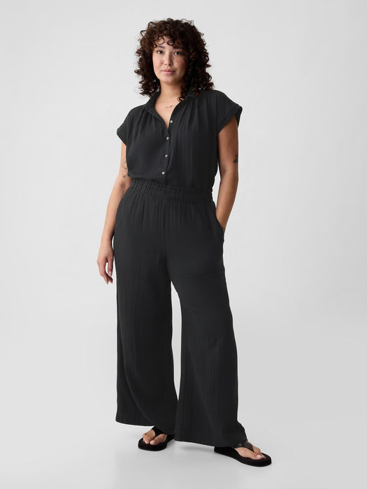 Mid Rise Crinkle Gauze Wide-Leg Pants