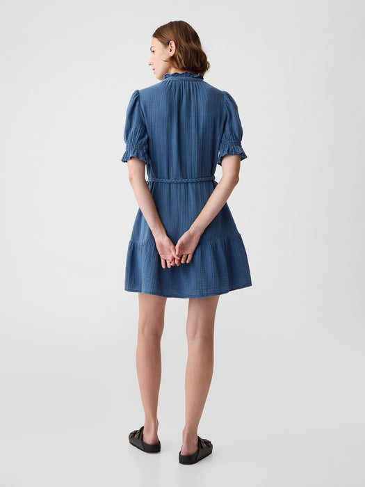 Crinkle Gauze Denim Mini Dress