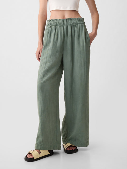 Mid Rise Crinkle Gauze Wide-Leg Pants