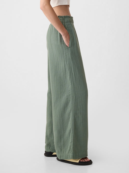 Mid Rise Crinkle Gauze Wide-Leg Pants