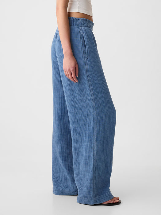 High Rise Crinkle Gauze Wide-Leg Pants