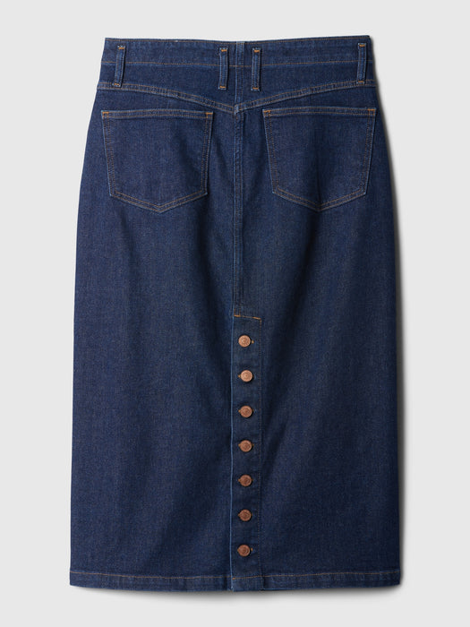 GapHeritage Button-Back Denim Midi Pencil Skirt