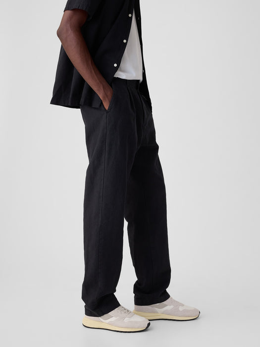 Linen-Cotton Pleated Trousers