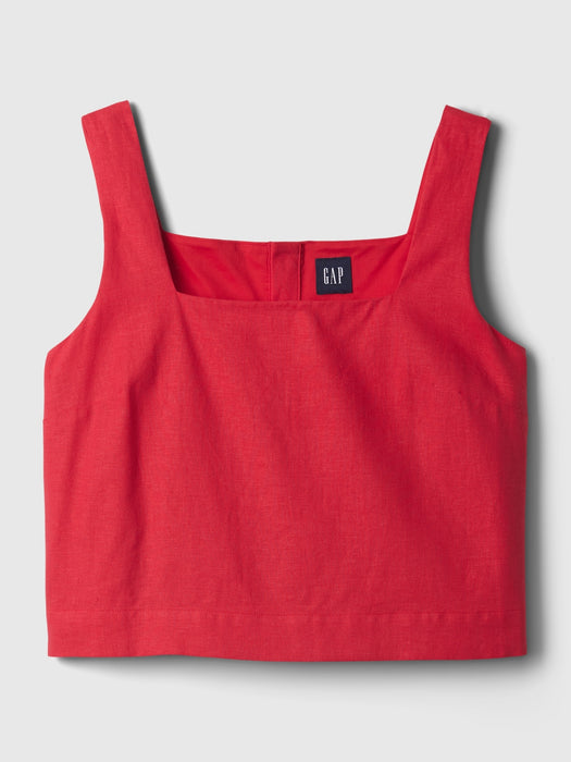 Linen-Blend Button-Back Cropped Tank Top