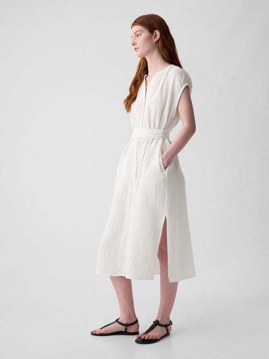 Crinkle Gauze Belted Midi Dress