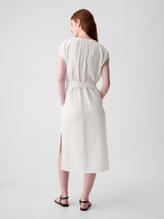 Crinkle Gauze Belted Midi Dress