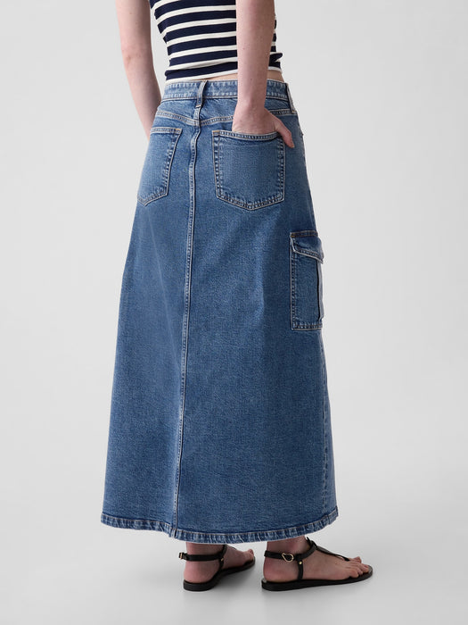 Denim Cargo Maxi Skirt