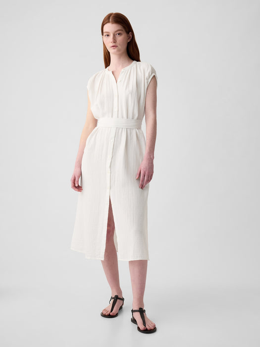 Crinkle Gauze Belted Midi Dress