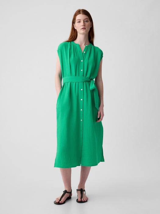 Crinkle Gauze Belted Midi Dress