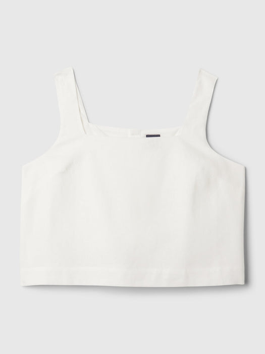 Linen-Blend Button-Back Cropped Tank Top