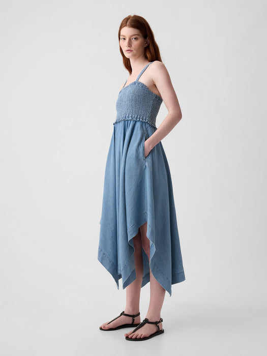 Denim Handkerchief Hem Midi Dress