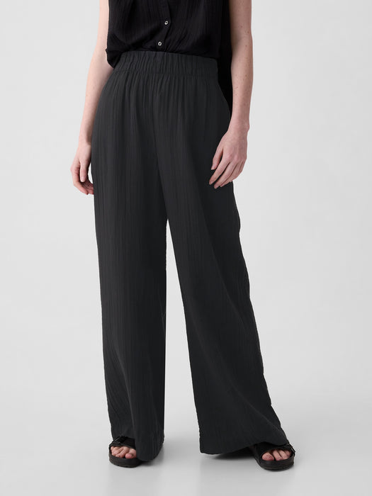 Mid Rise Crinkle Gauze Wide-Leg Pants