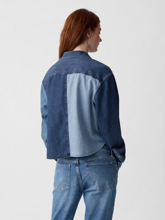 Cropped Patchwork Denim Shirt