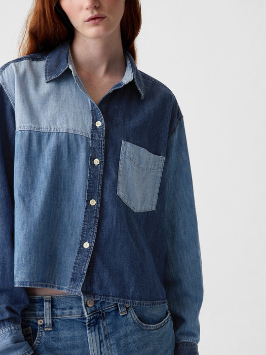 Cropped Patchwork Denim Shirt