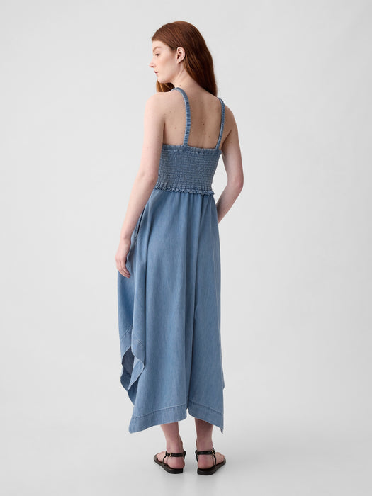 Denim Handkerchief Hem Midi Dress