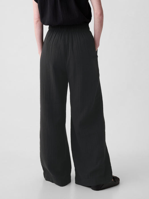 Mid Rise Crinkle Gauze Wide-Leg Pants