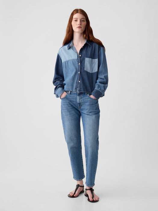 Cropped Patchwork Denim Shirt