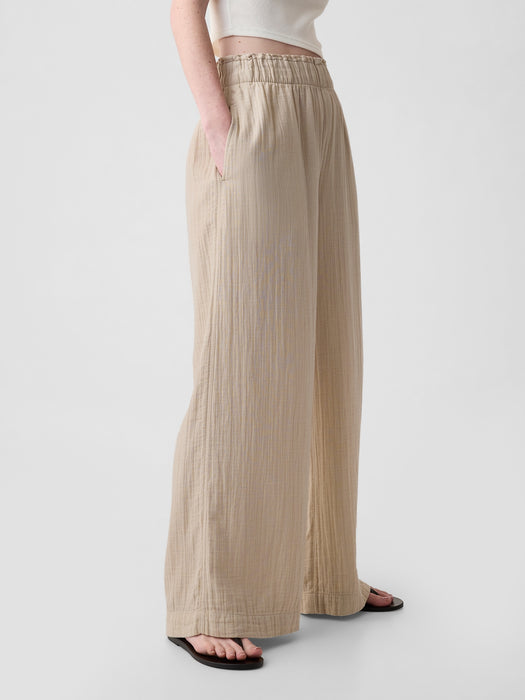 Mid Rise Crinkle Gauze Wide-Leg Pants