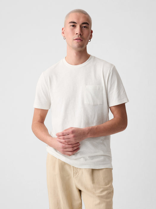 Linen-Cotton Pocket T-Shirt