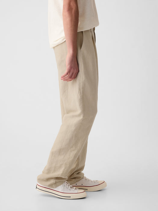 Linen-Cotton Pleated Trousers