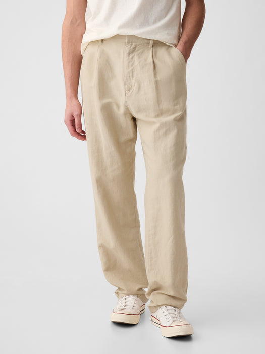 Linen-Cotton Pleated Trousers