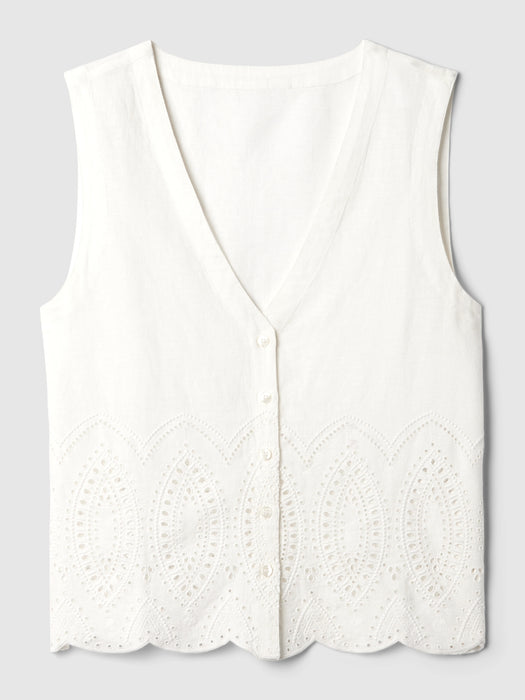 Linen-Blend Eyelet Vest