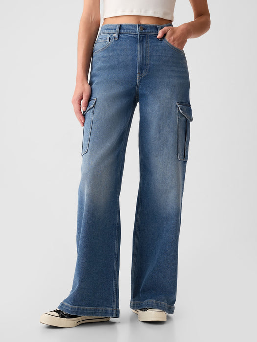 High Rise Stride Wide-Leg Cargo Jeans