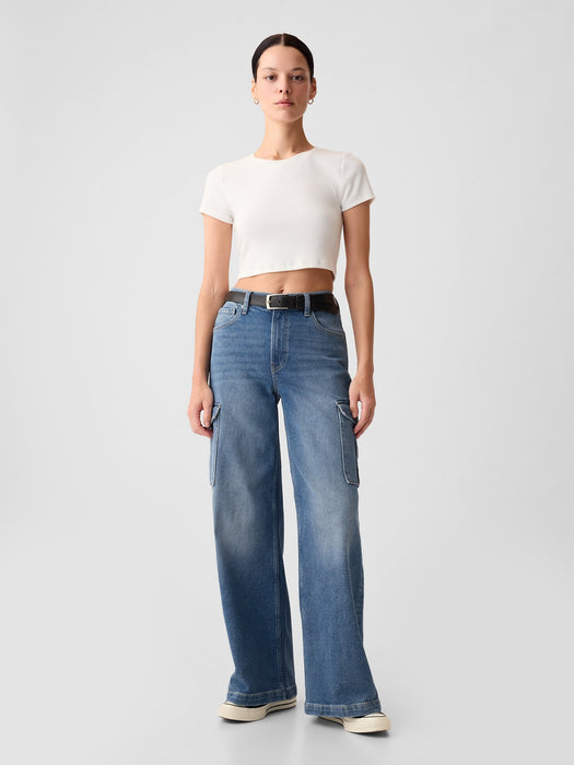 High Rise Stride Wide-Leg Cargo Jeans