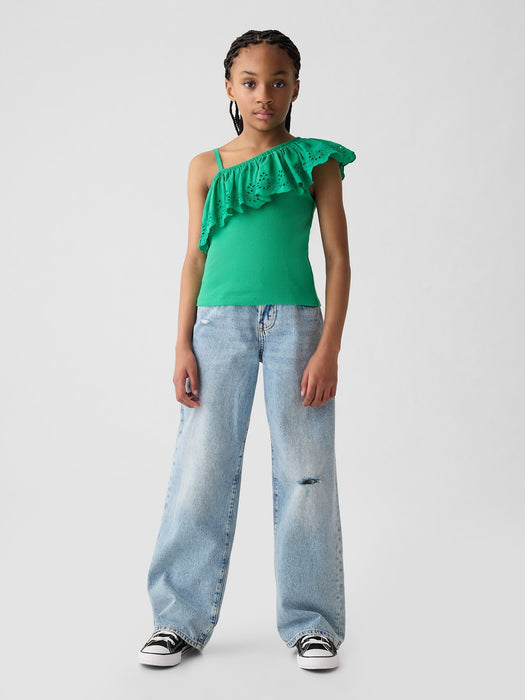 Kids Asymmetrical Eyelet Top