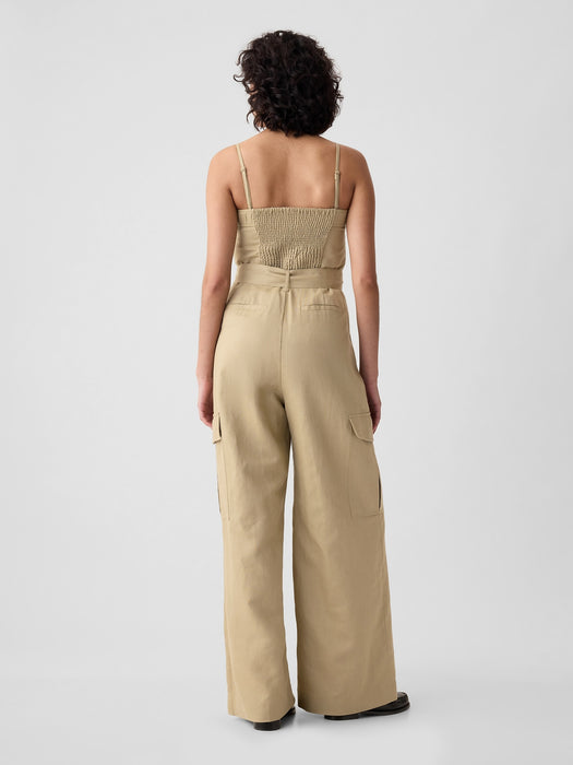 Linen-Cotton Cargo Jumpsuit