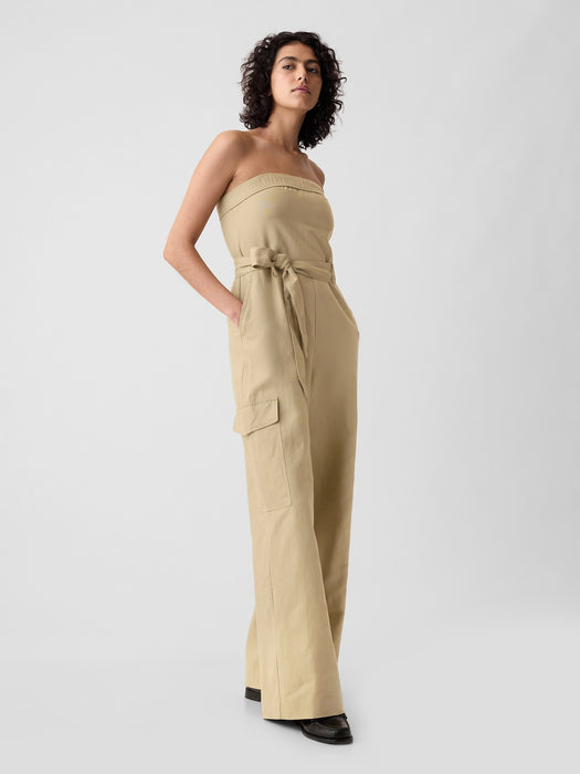 Linen-Cotton Cargo Jumpsuit