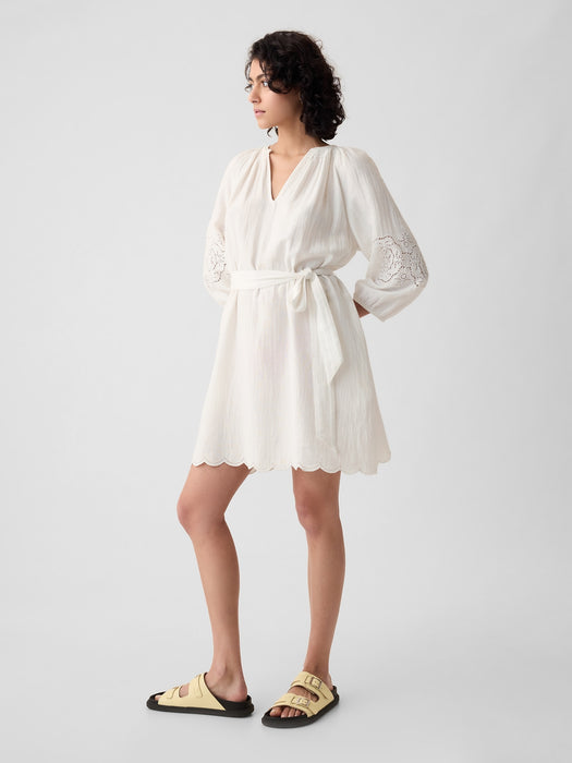 Crinkle Gauze Embroidered Mini Dress