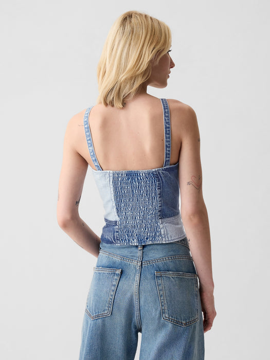 Patchwork Denim Corset Top