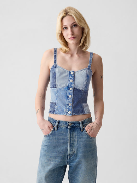 Patchwork Denim Corset Top