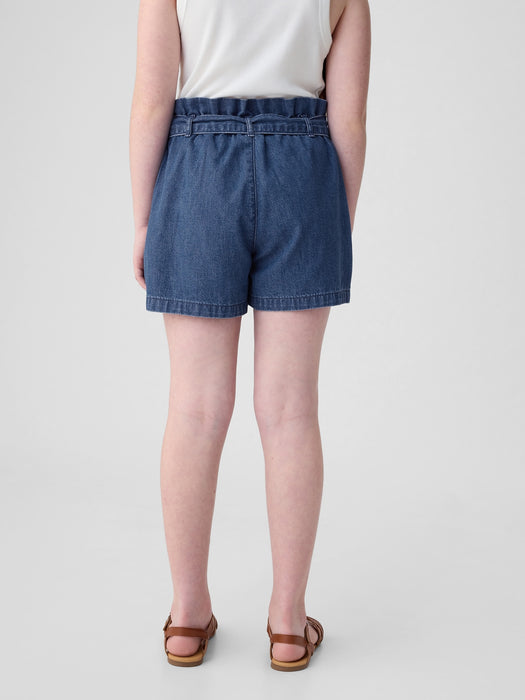 Kids High Rise Paperbag Denim Shorts