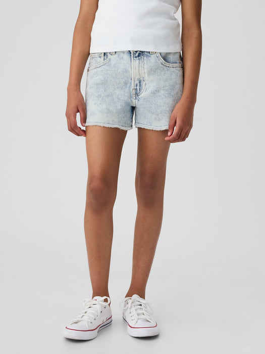 Kids High Rise Denim Shortie Shorts