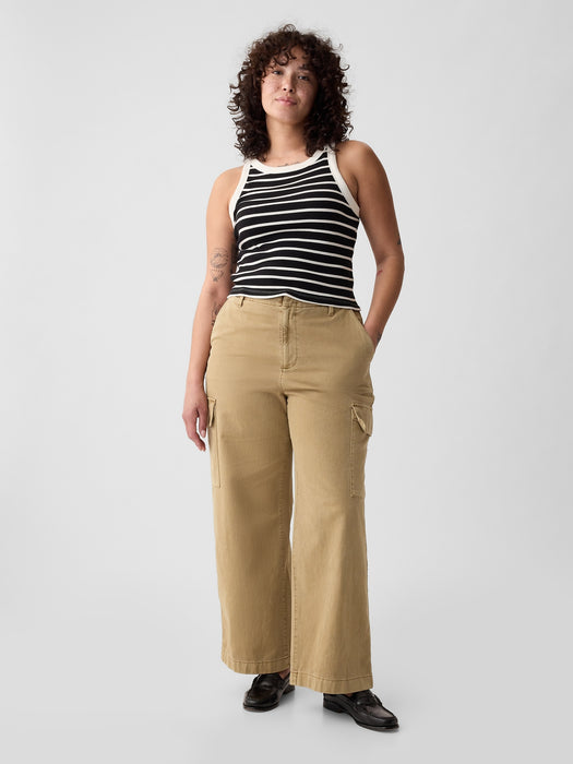 Mid Rise Loose Khaki Cargo Pants